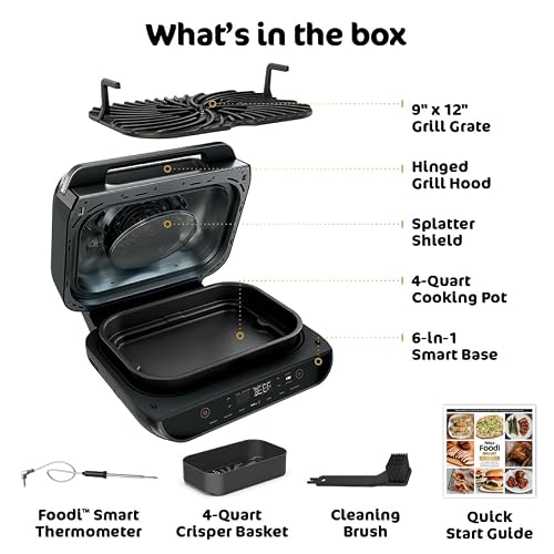 Ninja | Indoor Grill and Air Fryer| Foodi Smart XL | 6-in-1 Grill, Air Fry, Roast, Bake, Broil, Dehydrate & Crisp |Smart Thermometer & Splatter Shield | Dishwasher Safe Parts | Black/Silver | FG551 - My Kitchen Products