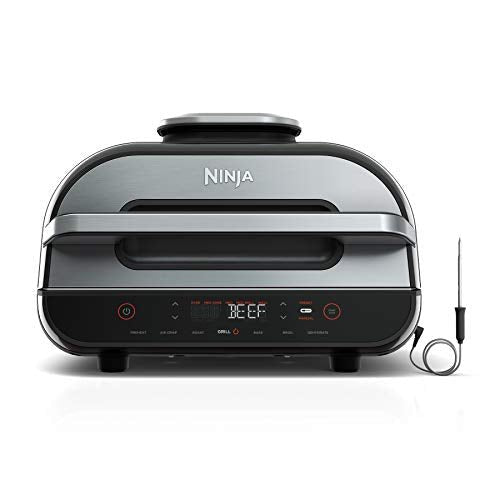 Ninja | Indoor Grill and Air Fryer| Foodi Smart XL | 6-in-1 Grill, Air Fry, Roast, Bake, Broil, Dehydrate & Crisp |Smart Thermometer & Splatter Shield | Dishwasher Safe Parts | Black/Silver | FG551 - My Kitchen Products