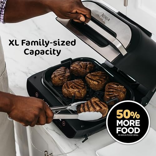 Ninja | Indoor Grill and Air Fryer| Foodi Smart XL | 6-in-1 Grill, Air Fry, Roast, Bake, Broil, Dehydrate & Crisp |Smart Thermometer & Splatter Shield | Dishwasher Safe Parts | Black/Silver | FG551 - My Kitchen Products