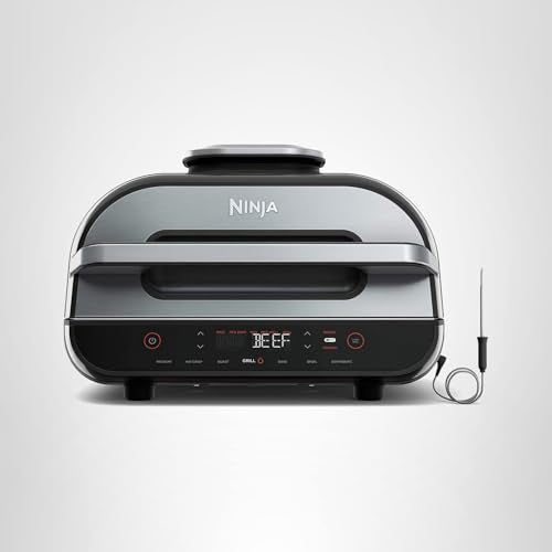 Ninja | Indoor Grill and Air Fryer| Foodi Smart XL | 6-in-1 Grill, Air Fry, Roast, Bake, Broil, Dehydrate & Crisp |Smart Thermometer & Splatter Shield | Dishwasher Safe Parts | Black/Silver | FG551 - My Kitchen Products