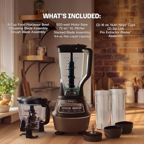Ninja Kitchen System | All-in-One Food Processor & Blender for Smoothies | Includes Pitcher, (2) 16 oz. To-Go Cups & 8-Cup Bowl | Makes Salsa, Dough, Shakes, & Frozen Drinks | 1500W | Black | BL770 - My Kitchen Products