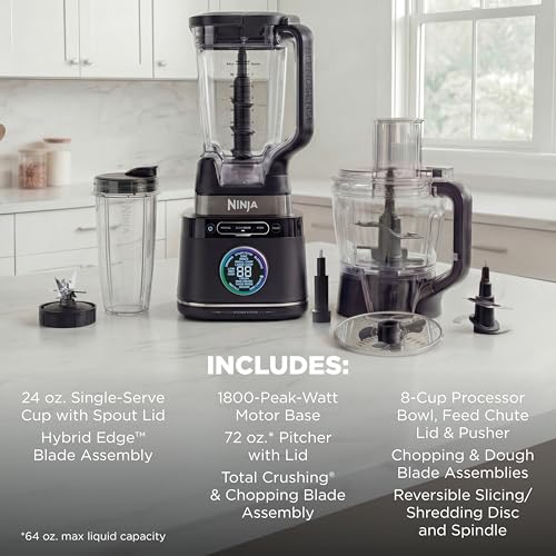 Ninja Kitchen System | Food Processor & Blender with BlendSense Technology | 8-Cup Bowl & 24-oz. To-Go Cup | For Smoothies, Cookie Dough, Salsa & More | 1800-Peak-Watt | Black | TB401 - My Kitchen Products