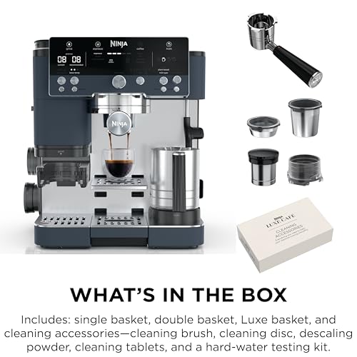 Ninja Luxe Café Premier 3-in-1 Espresso Machine, Drip Coffee, & Rapid Cold Brew | Built-in Coffee Grinder, Hands-Free Milk Frother, Assisted Tamper for Cappuccinos & Lattes | Cyberspace | ES601CY - My Kitchen Products