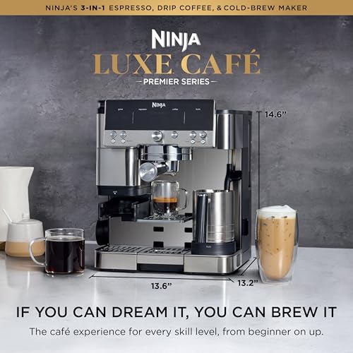 Ninja Luxe Café Premier 3-in-1 Espresso Machine, Drip Coffee, & Rapid Cold Brew | Built-in Coffee Grinder, Hands-Free Milk Frother, Assisted Tamper for Cappuccinos & Lattes | Stainless Steel | ES601 - My Kitchen Products