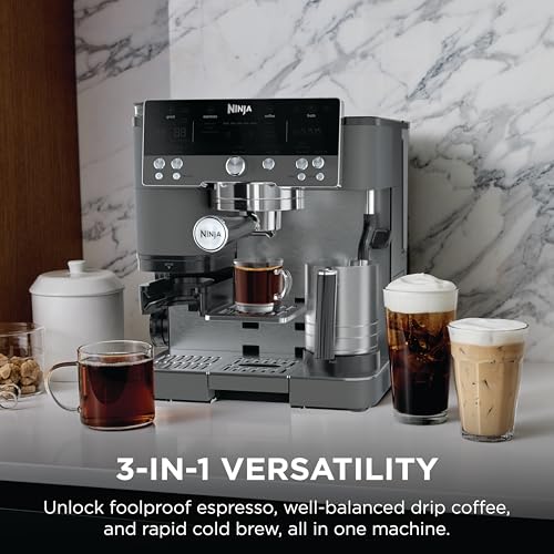 Ninja Luxe Café Premier 3-in-1 Espresso Machine, Drip Coffee, & Rapid Cold Brew | Built-in Coffee Grinder, Hands-Free Milk Frother, Assisted Tamper for Cappuccinos & Lattes | Gunmetal | ES601GM - My Kitchen Products