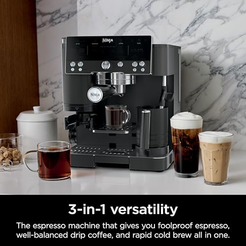 Ninja Luxe Café Premier, Espresso Machine, Drip Coffee Maker and Rapid Cold Brew, Integrated Grinder, Assisted Tamper, Hands-Free Frother, Cappuccinos and Lattes, Dairy or Non-Dairy, Black, ES601BK - My Kitchen Products