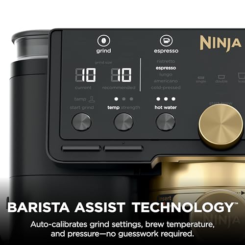 Ninja Luxe™ Café Pro designed by David Beckham, Espresso Machine, Drip Coffee, Cold Brew, Hot Water, Integrated Tamper, Built-in Grinder, Hands-Free Frother for Lattes & More, Black/Gold, ES771BK - My Kitchen Products