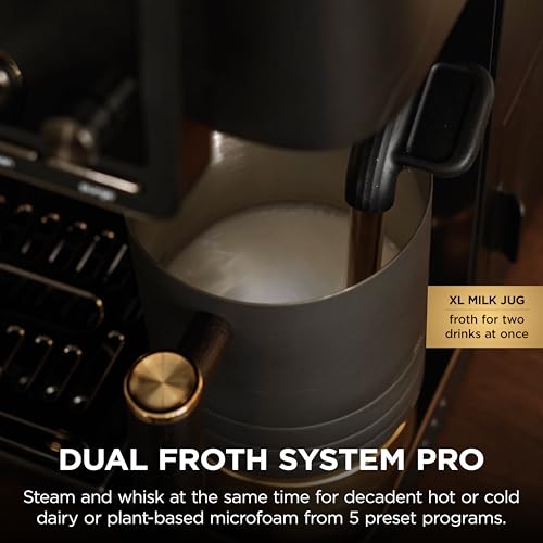 Ninja Luxe™ Café Pro designed by David Beckham, Espresso Machine, Drip Coffee, Cold Brew, Hot Water, Integrated Tamper, Built-in Grinder, Hands-Free Frother for Lattes & More, Black/Gold, ES771BK - My Kitchen Products