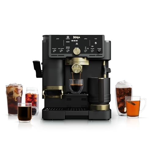 Ninja Luxe™ Café Pro designed by David Beckham, Espresso Machine, Drip Coffee, Cold Brew, Hot Water, Integrated Tamper, Built-in Grinder, Hands-Free Frother for Lattes & More, Black/Gold, ES771BK - My Kitchen Products