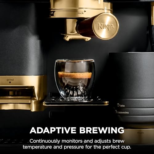 Ninja Luxe™ Café Pro designed by David Beckham, Espresso Machine, Drip Coffee, Cold Brew, Hot Water, Integrated Tamper, Built-in Grinder, Hands-Free Frother for Lattes & More, Black/Gold, ES771BK - My Kitchen Products