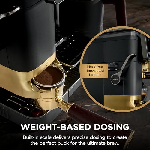 Ninja Luxe™ Café Pro designed by David Beckham, Espresso Machine, Drip Coffee, Cold Brew, Hot Water, Integrated Tamper, Built-in Grinder, Hands-Free Frother for Lattes & More, Black/Gold, ES771BK - My Kitchen Products