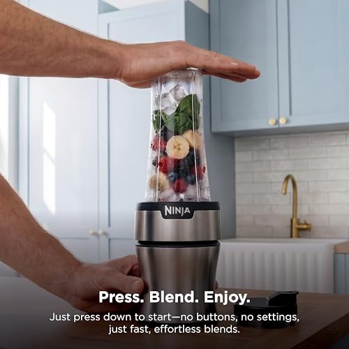 Ninja Nutri-Plus Personal Blender | Compact Push to Blend | Make Frozen Drinks, Smoothies, Sauces & More | With (3) 20 oz. To-Go Cups, (2) Spout-Lids & (1) Storage-Lid | 900 Peak Watt | Silver | BN301 - My Kitchen Products