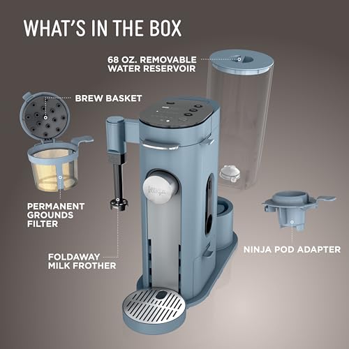 Ninja Pod & Grounds Specialty XL Single-Serve Coffee Maker, K-Cup Pod Compatible, Brews Grounds, Compact Design, Built-In Milk Frother, 68-oz. Reservoir, 6oz. Cup-24oz. Mug Sizes, Denim Blue, PB055ABL - My Kitchen Products