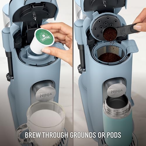 Ninja Pod & Grounds Specialty XL Single-Serve Coffee Maker, K-Cup Pod Compatible, Brews Grounds, Compact Design, Built-In Milk Frother, 68-oz. Reservoir, 6oz. Cup-24oz. Mug Sizes, Denim Blue, PB055ABL - My Kitchen Products