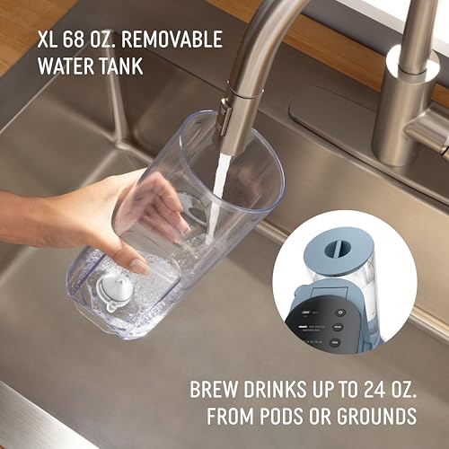 Ninja Pod & Grounds Specialty XL Single-Serve Coffee Maker, K-Cup Pod Compatible, Brews Grounds, Compact Design, Built-In Milk Frother, 68-oz. Reservoir, 6oz. Cup-24oz. Mug Sizes, Denim Blue, PB055ABL - My Kitchen Products