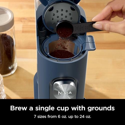 Ninja Pods & Grounds Single-Serve Coffee Maker, K-Cup Pod Compatible, 56-oz. Reservoir, 6-oz. Cup to 24-oz. Travel Mug Brew Sizes, Iced Coffee Maker, Navy, PB041NV - My Kitchen Products