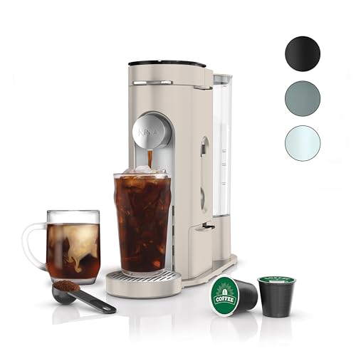 Ninja Pods & Grounds Single-Serve Coffee Maker, K-Cup Pod Compatible, Brews Grounds, Compact Design, 56-oz. Reservoir, 6-oz. Cup to 24-oz. Travel Mug Brew Sizes, Iced Coffee Maker, Stone, PB041ST - My Kitchen Products