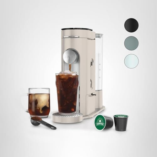 Ninja Pods & Grounds Single-Serve Coffee Maker, K-Cup Pod Compatible, Brews Grounds, Compact Design, 56-oz. Reservoir, 6-oz. Cup to 24-oz. Travel Mug Brew Sizes, Iced Coffee Maker, Stone, PB041ST - My Kitchen Products