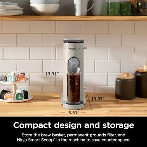 Ninja Pods & Grounds Single-Serve Coffee Maker, K-Cup Pod Compatible, Brews Grounds, Compact Design, 56-oz. Reservoir, 6-oz. Cup to 24-oz. Travel Mug Brew Sizes, Iced Coffee Maker, Stone, PB041ST - My Kitchen Products