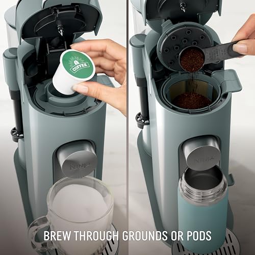 Ninja Pods & Grounds Specialty Single-Serve Coffee Maker, K-Cup Pod Compatible, Built-In Milk Frother, 6-oz. Cup to 24-oz. Travel Mug Sizes, Iced Coffee Maker, 1550 watts, Sage Green, PB051SG - My Kitchen Products
