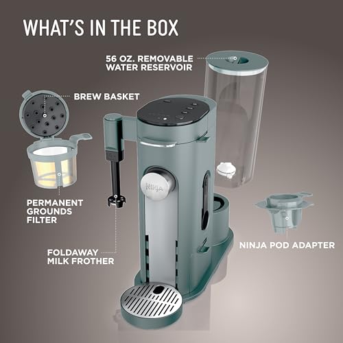 Ninja Pods & Grounds Specialty Single-Serve Coffee Maker, K-Cup Pod Compatible, Built-In Milk Frother, 6-oz. Cup to 24-oz. Travel Mug Sizes, Iced Coffee Maker, 1550 watts, Sage Green, PB051SG - My Kitchen Products