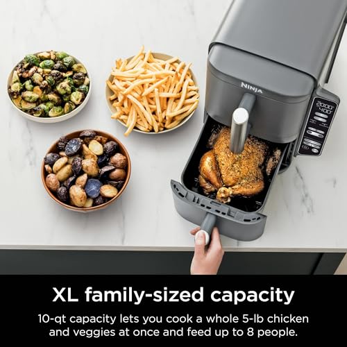 Ninja SL400 DoubleStack XL 2-Basket Air Fryer, 10 QT, Cooks 4 Foods at Once, Compact Design, 4-in-1, Smart Finish & Match Cook, Air Fry, Broil, Bake, Easy Meals, Easy Clean, Grey (Renewed) - My Kitchen Products