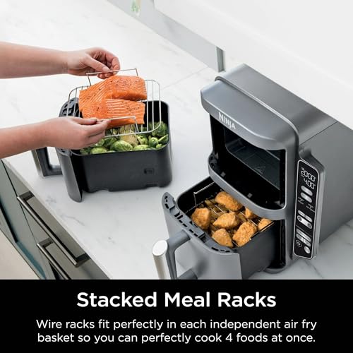 Ninja SL400 DoubleStack XL 2-Basket Air Fryer, 10 QT, Cooks 4 Foods at Once, Compact Design, 4-in-1, Smart Finish & Match Cook, Air Fry, Broil, Bake, Easy Meals, Easy Clean, Grey (Renewed) - My Kitchen Products