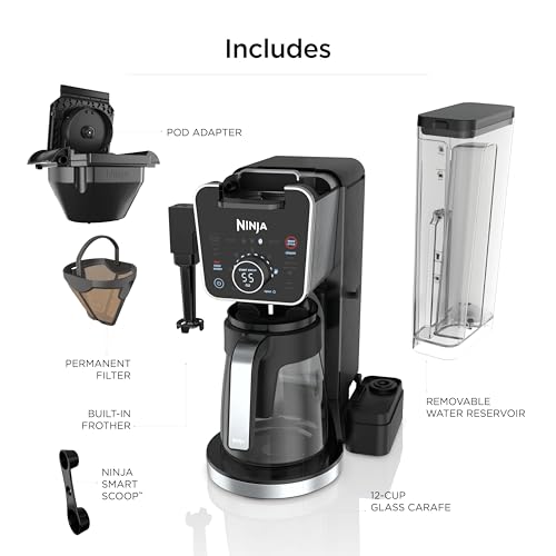 Ninja Specialty Drip Coffee Maker | DualBrew™ Pro Specialty Coffee Machine w/Frother, Permanent Filter | Brew w/Pods & Grounds, K Cups Compatible | 4 Brew Styles, 13 Cup to Pot Sizes | Black CFP307 - My Kitchen Products