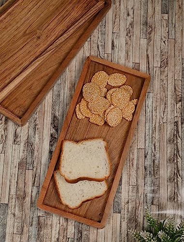 NIRMAN Acacia Wood Rectangular Wooden Platters for Home Decor, Food, Vegetables, Fruit, Charcuterie, Appetizer Serving Tray (13" x 5.5" x 0.75") (Set of 3) - My Kitchen Products