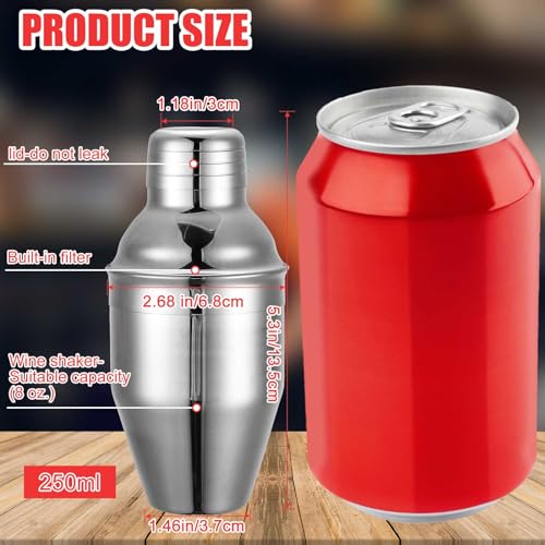 Nitial 9 Pcs Bar Cocktail Shaker Professional Stainless Steel Martini Drink Mixer Built-in Strainer for Bartending No Leaks Boston Shaker for Bar Party Drink Tool(Silver,8 oz) - My Kitchen Products