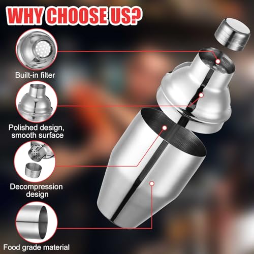 Nitial 9 Pcs Bar Cocktail Shaker Professional Stainless Steel Martini Drink Mixer Built-in Strainer for Bartending No Leaks Boston Shaker for Bar Party Drink Tool(Silver,8 oz) - My Kitchen Products