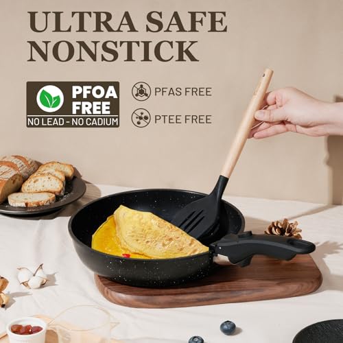 Nonstick Pots and Pans Set - 20 Pack KIKCOIN Stackable Cookware Set with Detachable Handle, RV Kitchen Cooking Set with Removable Handles - Oven Safe, Induction Ready (Black) - My Kitchen Products