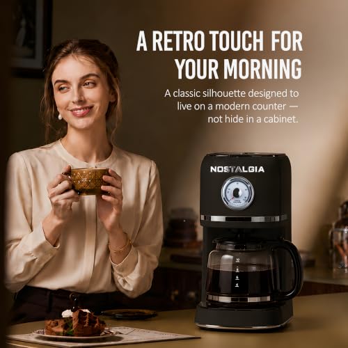 Nostalgia Classic Retro 10 Cup Coffee Maker - One-Touch Drip Brew, Reusable Filter - Anti-Drip, Auto Shutoff, & Time Display - Dishwasher Safe 50 oz Carafe - Black - My Kitchen Products