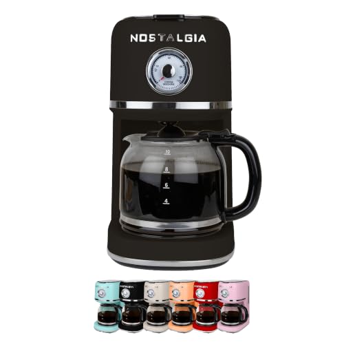 Nostalgia Classic Retro 10 Cup Coffee Maker - One-Touch Drip Brew, Reusable Filter - Anti-Drip, Auto Shutoff, & Time Display - Dishwasher Safe 50 oz Carafe - Black - My Kitchen Products