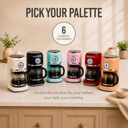 Nostalgia Classic Retro 10 Cup Coffee Maker - One-Touch Drip Brew, Reusable Filter - Anti-Drip, Auto Shutoff, & Time Display - Dishwasher Safe 50 oz Carafe - Black - My Kitchen Products