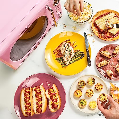Nostalgia Countertop Microwave Oven with Easy Clean Interior - Retro Microwave with LED Display & Child Lock- Compact 0.7 Cu. Ft. Oven With 12 Pre-Programmed Settings for Quick Cooking- 700-Watts-Pink - My Kitchen Products