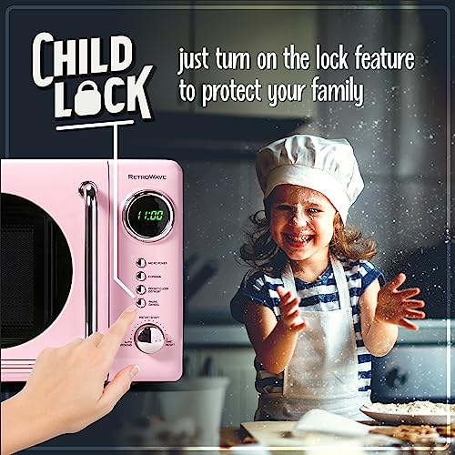 Nostalgia Countertop Microwave Oven with Easy Clean Interior - Retro Microwave with LED Display & Child Lock- Compact 0.7 Cu. Ft. Oven With 12 Pre-Programmed Settings for Quick Cooking- 700-Watts-Pink - My Kitchen Products