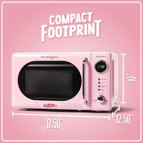 Nostalgia Countertop Microwave Oven with Easy Clean Interior - Retro Microwave with LED Display & Child Lock- Compact 0.7 Cu. Ft. Oven With 12 Pre-Programmed Settings for Quick Cooking- 700-Watts-Pink - My Kitchen Products