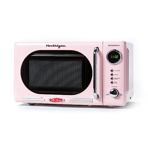 Nostalgia Countertop Microwave Oven with Easy Clean Interior - Retro Microwave with LED Display & Child Lock- Compact 0.7 Cu. Ft. Oven With 12 Pre-Programmed Settings for Quick Cooking- 700-Watts-Pink - My Kitchen Products