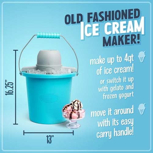 Nostalgia Electric Ice Cream Maker - Old Fashioned Soft Serve Ice Cream Machine Makes Frozen Yogurt or Gelato in Minutes - Fun Kitchen Appliance - Blue - 4 Quart - My Kitchen Products