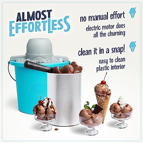 Nostalgia Electric Ice Cream Maker - Old Fashioned Soft Serve Ice Cream Machine Makes Frozen Yogurt or Gelato in Minutes - Fun Kitchen Appliance - Blue - 4 Quart - My Kitchen Products