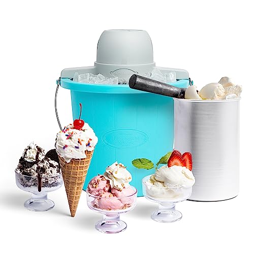 Nostalgia Electric Ice Cream Maker - Old Fashioned Soft Serve Ice Cream Machine Makes Frozen Yogurt or Gelato in Minutes - Fun Kitchen Appliance - Blue - 4 Quart - My Kitchen Products