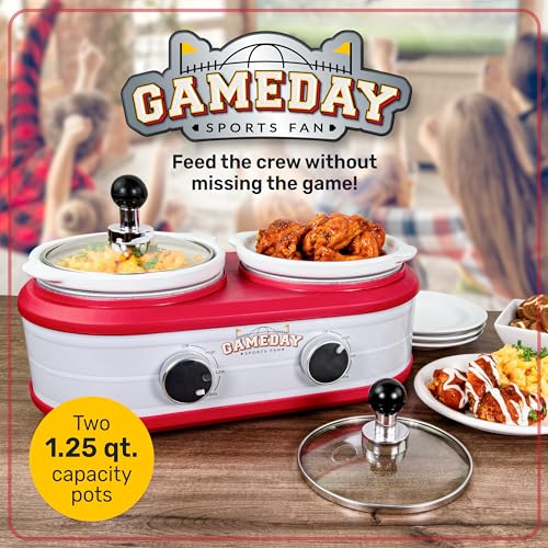 Nostalgia Game Day 2.5-Quart 2-Section Slow Cooker with Lid and Ladle, Keg-Like Design, Cooks Chicken Wings, Meatballs, Chilli, Cheese, Soup, Stews, and More - My Kitchen Products