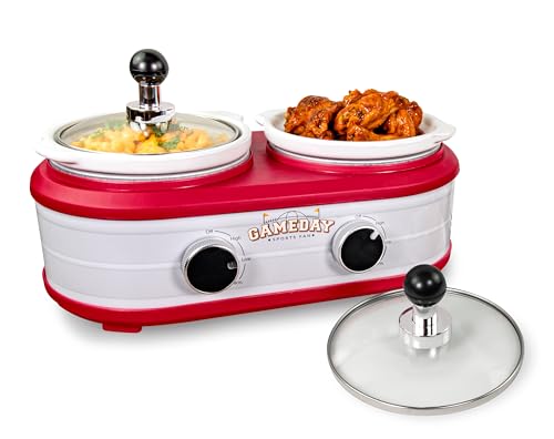 Nostalgia Game Day 2.5-Quart 2-Section Slow Cooker with Lid and Ladle, Keg-Like Design, Cooks Chicken Wings, Meatballs, Chilli, Cheese, Soup, Stews, and More - My Kitchen Products