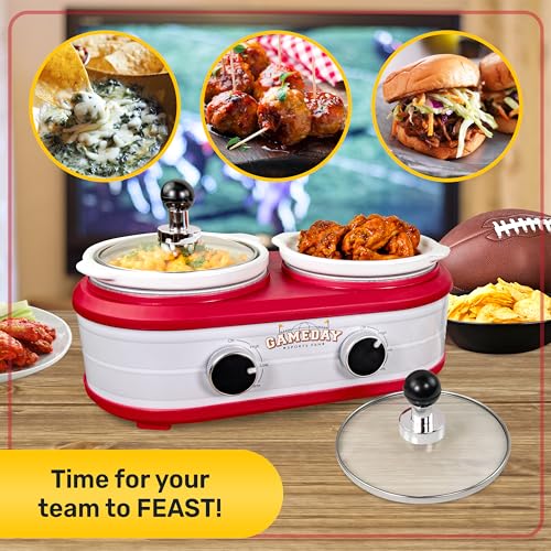 Nostalgia Game Day 2.5-Quart 2-Section Slow Cooker with Lid and Ladle, Keg-Like Design, Cooks Chicken Wings, Meatballs, Chilli, Cheese, Soup, Stews, and More - My Kitchen Products