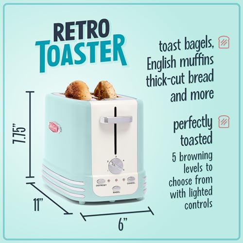 Nostalgia New and Improved Wide 2-Slice Toaster Perfect For Bread, English Muffins, Bagels, 5 Browning Levels, With Crumb Tray & Cord Storage, Aqua - My Kitchen Products