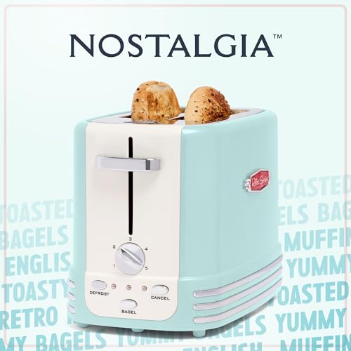 Nostalgia New and Improved Wide 2-Slice Toaster Perfect For Bread, English Muffins, Bagels, 5 Browning Levels, With Crumb Tray & Cord Storage, Aqua - My Kitchen Products