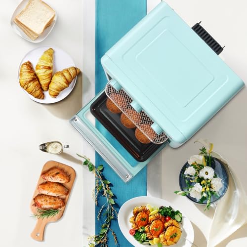 Novaspark Air Fryer Toaster Oven Combo, Retro Convection Oven Countertop,16QT Small Toaster Oven, 4-slices or 9" Pizza,Bake,Toast,Broil, Air Fry, Rapid Heating Mini Conventional Oven, Non-Stick, Blue - My Kitchen Products