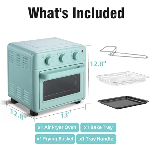 Novaspark Air Fryer Toaster Oven Combo, Retro Convection Oven Countertop,16QT Small Toaster Oven, 4-slices or 9" Pizza,Bake,Toast,Broil, Air Fry, Rapid Heating Mini Conventional Oven, Non-Stick, Blue - My Kitchen Products