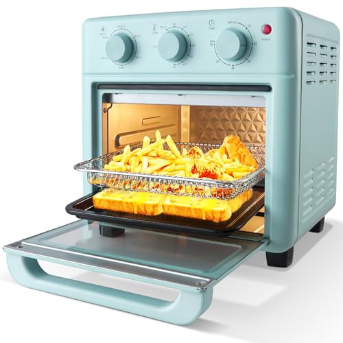 Novaspark Air Fryer Toaster Oven Combo, Retro Convection Oven Countertop,16QT Small Toaster Oven, 4-slices or 9" Pizza,Bake,Toast,Broil, Air Fry, Rapid Heating Mini Conventional Oven, Non-Stick, Blue - My Kitchen Products